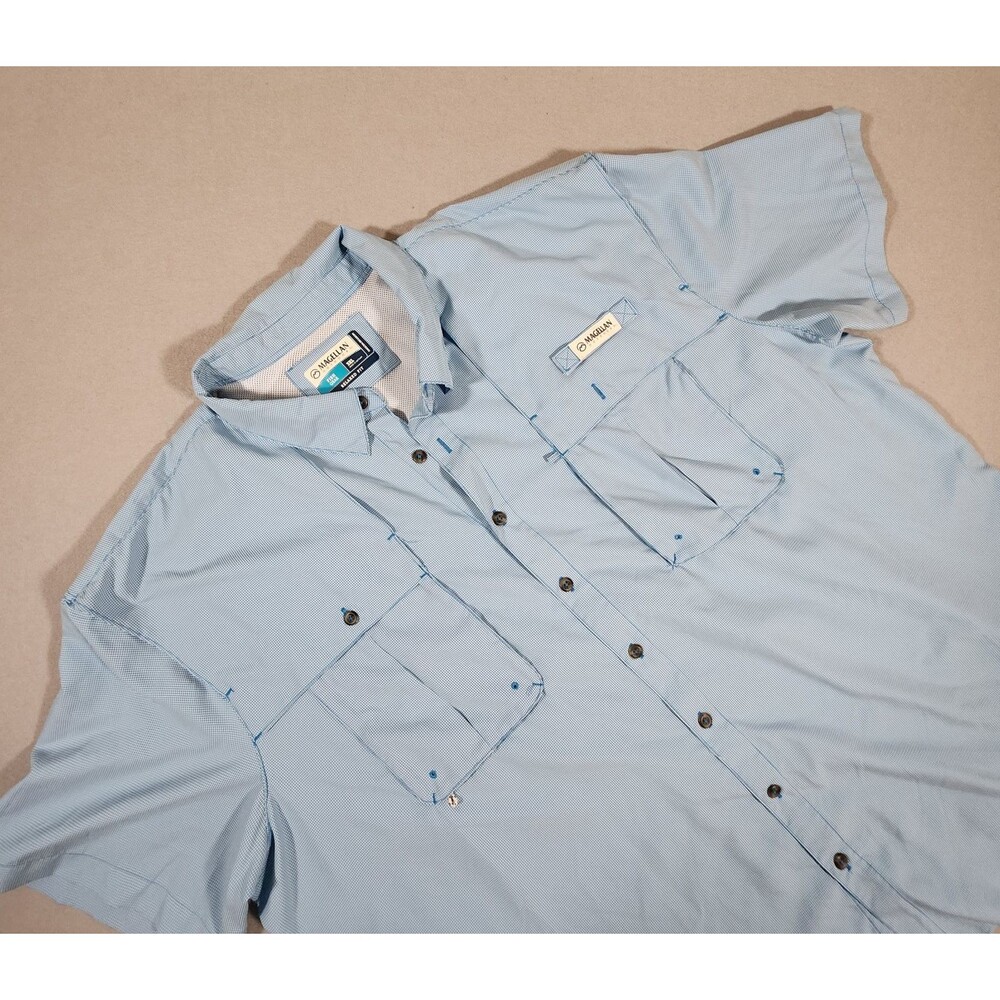 Magellan Fishing Shirt Men's Size 3XL Vented  Blue/White Relaxed Fit